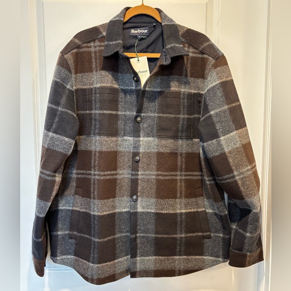 NWT Barbour Chapter Tailored Check Overshirt XL Gray Brown Men’s Fleece Jacket